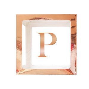 Metallic Rose Gold Balloon Cube Box with Letter P