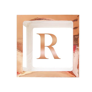 Metallic Rose Gold Balloon Cube Box with Letter R