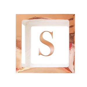 Metallic Rose Gold Balloon Cube Box with Letter S