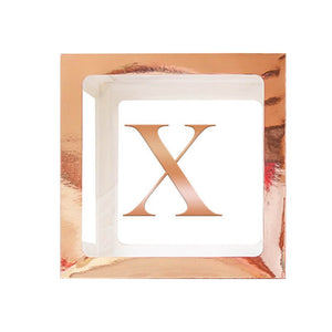 Metallic Rose Gold Balloon Cube Box with Letter X