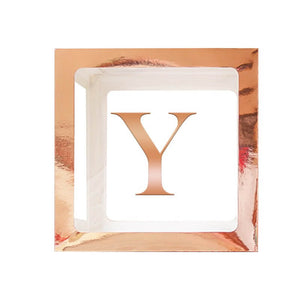 Metallic Rose Gold Balloon Cube Box with Letter Y