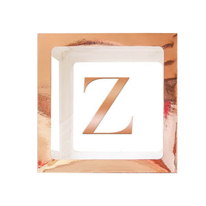 Metallic Rose Gold Balloon Cube Box with Letter Z