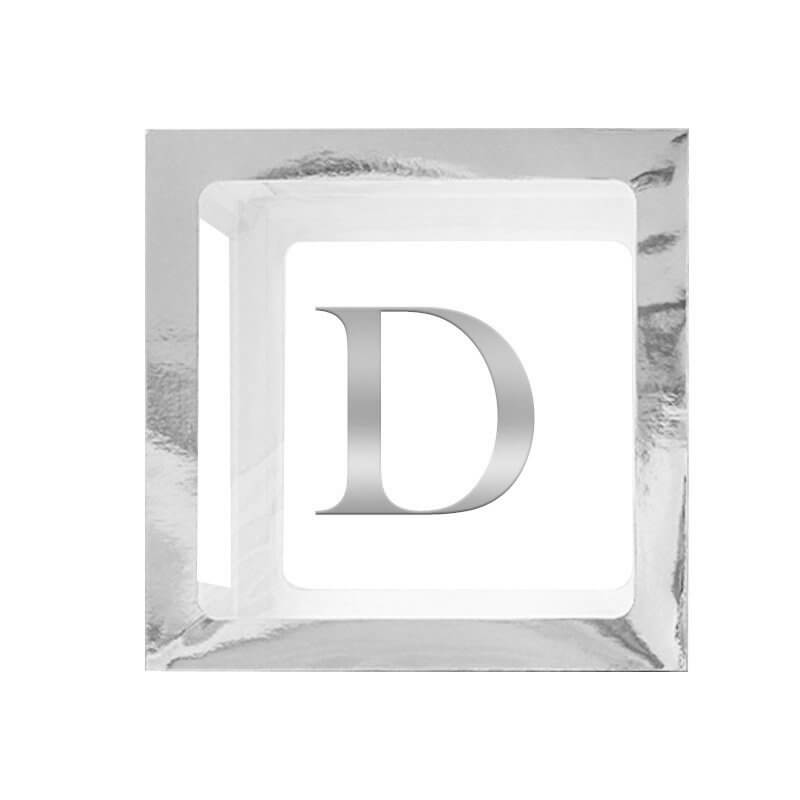 Metallic Silver Balloon Cube Box with Letter D