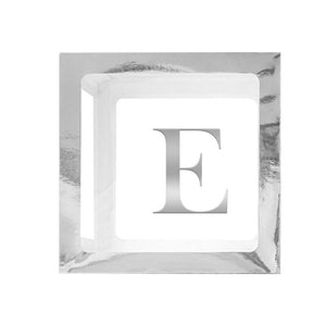 Metallic Silver Balloon Cube Box with Letter E