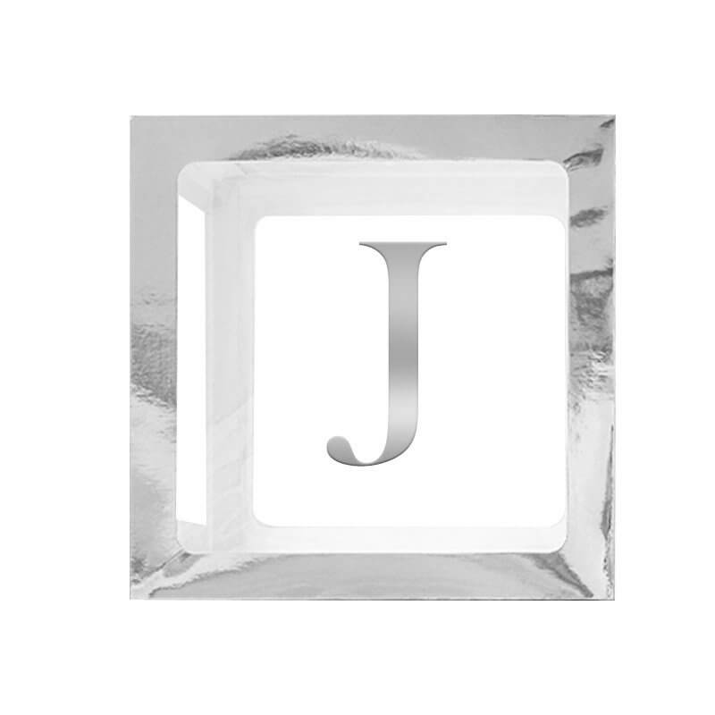 Metallic Silver Balloon Cube Box with Letter J
