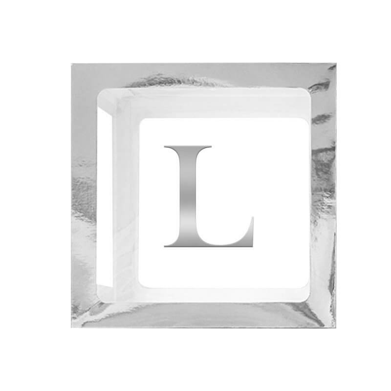 Metallic Silver Balloon Cube Box with Letter L