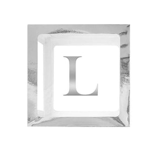 Metallic Silver Balloon Cube Box with Letter L