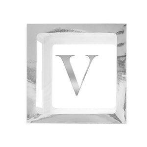 Metallic Silver Balloon Cube Box with Letter V