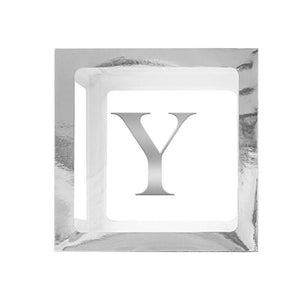 Metallic Silver Balloon Cube Box with Letter Y