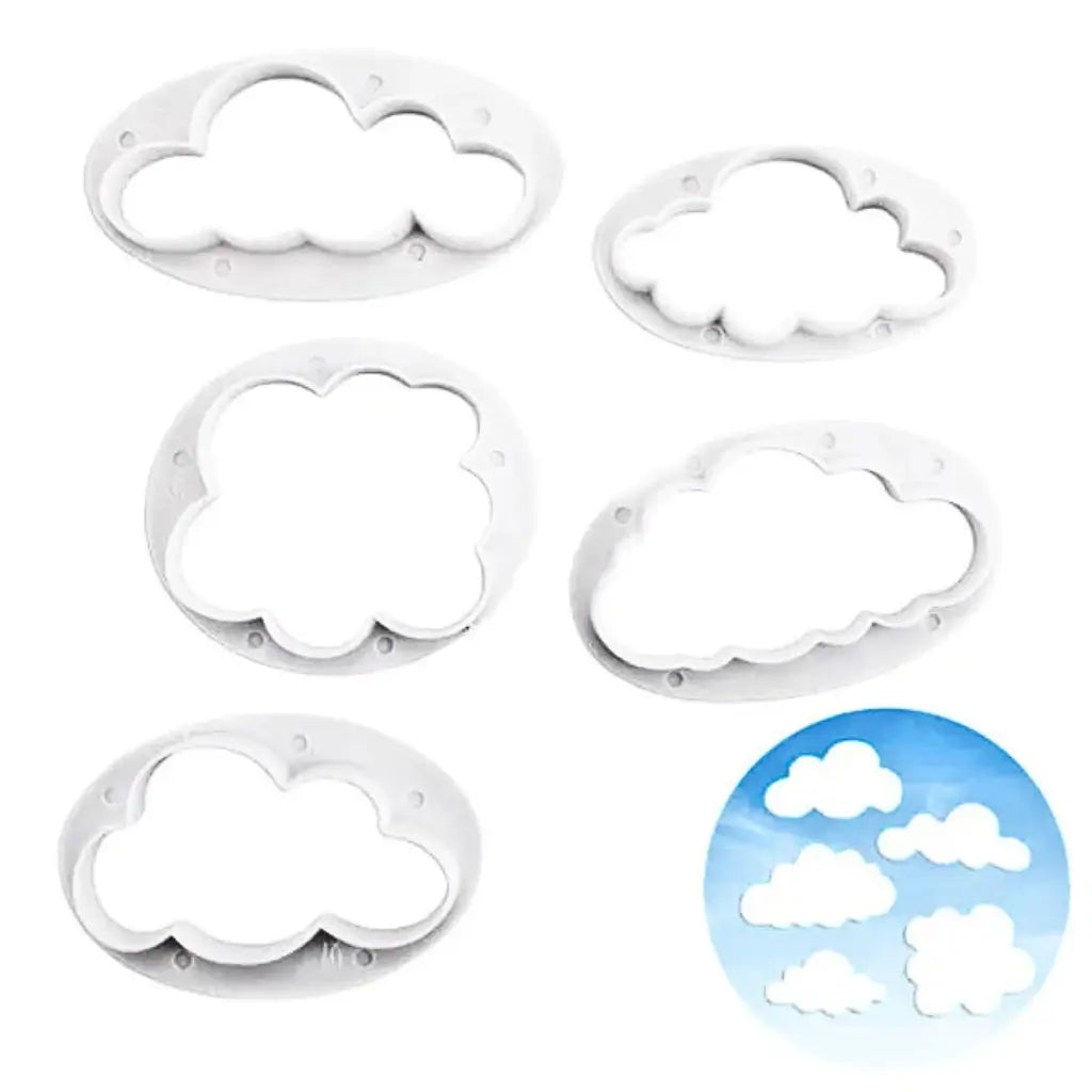set of five cloud shaped plastic cookie cutters