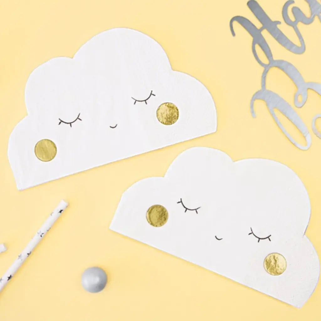 Little Star Sleeping Cloud Shaped Napkins White & Gold 20 Pack
