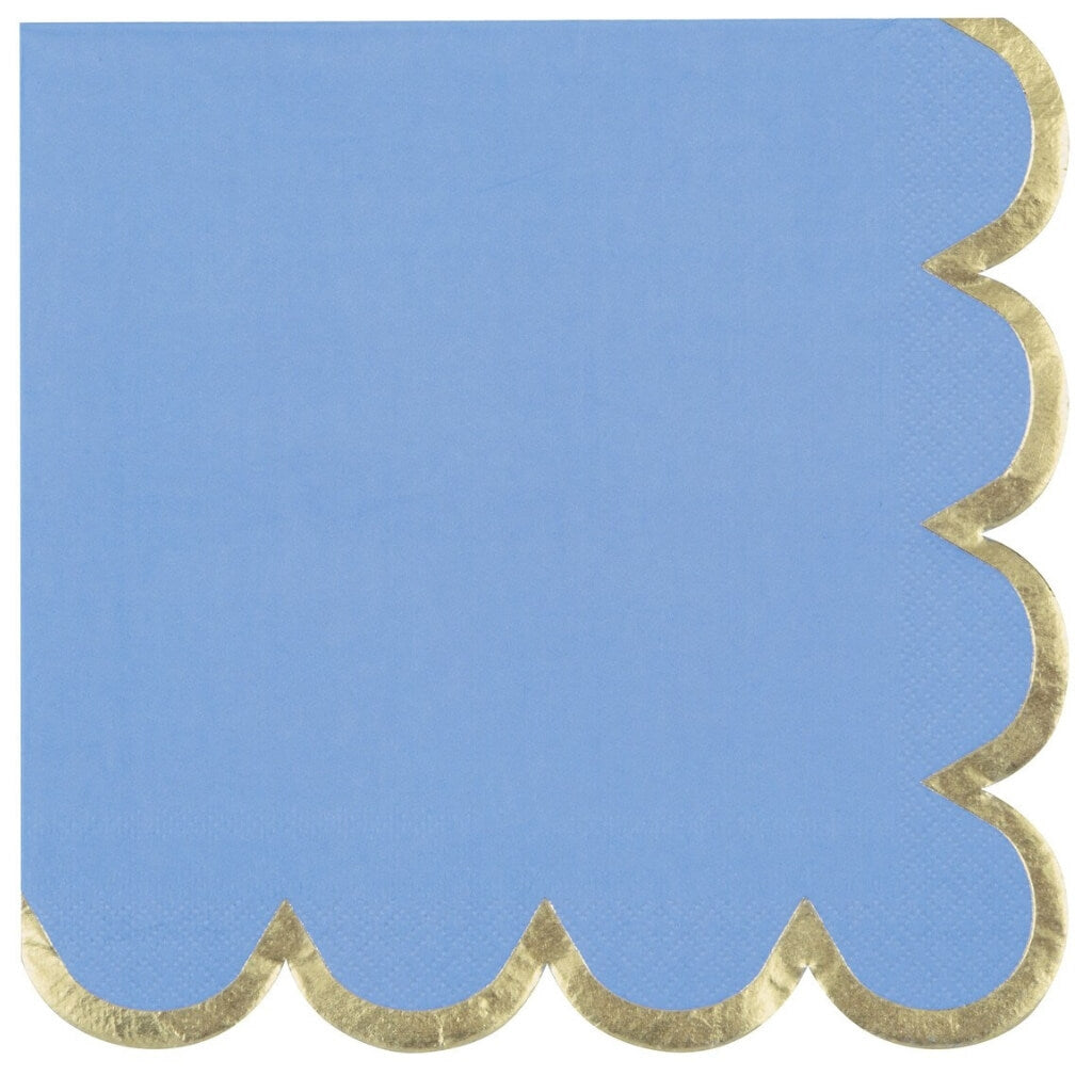 Coastal Blue Gold Foil Stamped Scalloped Edge Luncheon Napkins 16pk