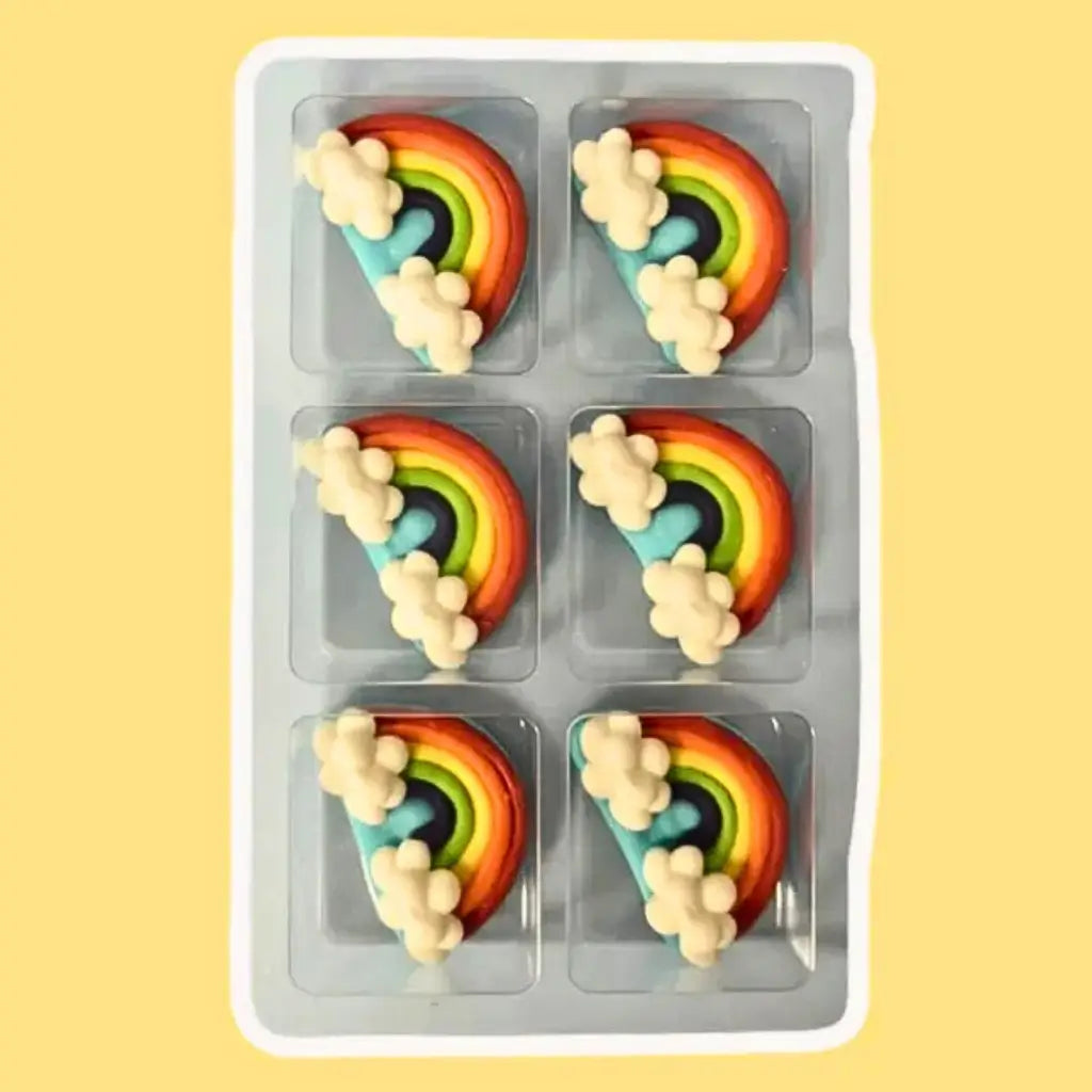 Colorful royal icing rainbow toppers for cupcakes & cakes