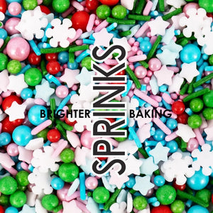 Pink, blue, green and red festive sprinkle mix