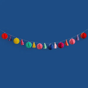 Happy Diwali colourful honeycomb and tassel garland 2 metres