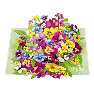 Colourful Pansy Flower Garden with Butterflies 3D Pop-Up Greeting Card