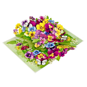 Colourful Pansy Flower Garden with Butterflies 3D Pop-Up Greeting Card
