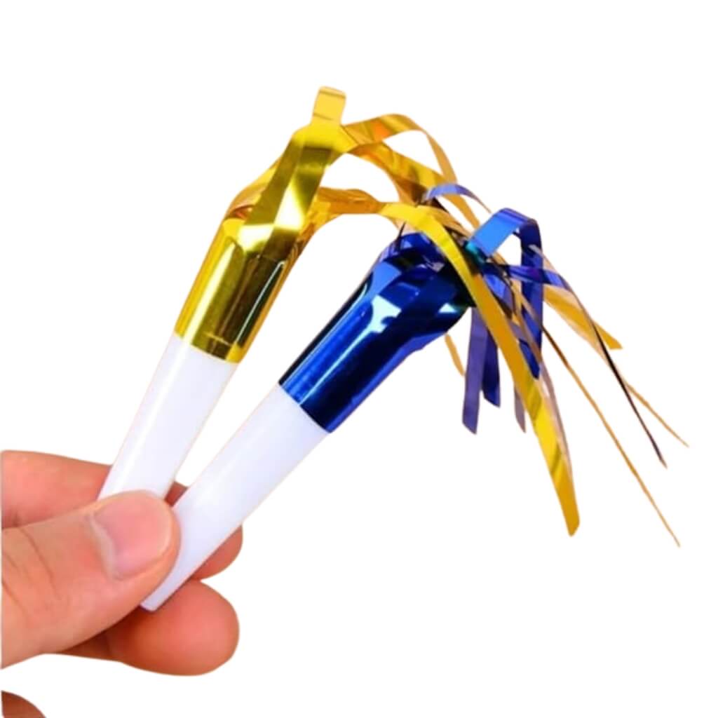 Colourful Metallic Foil Fringed Squawkers Blowouts 8pk