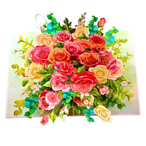 Colourful Rose Garden 3D Pop Up Greeting Card