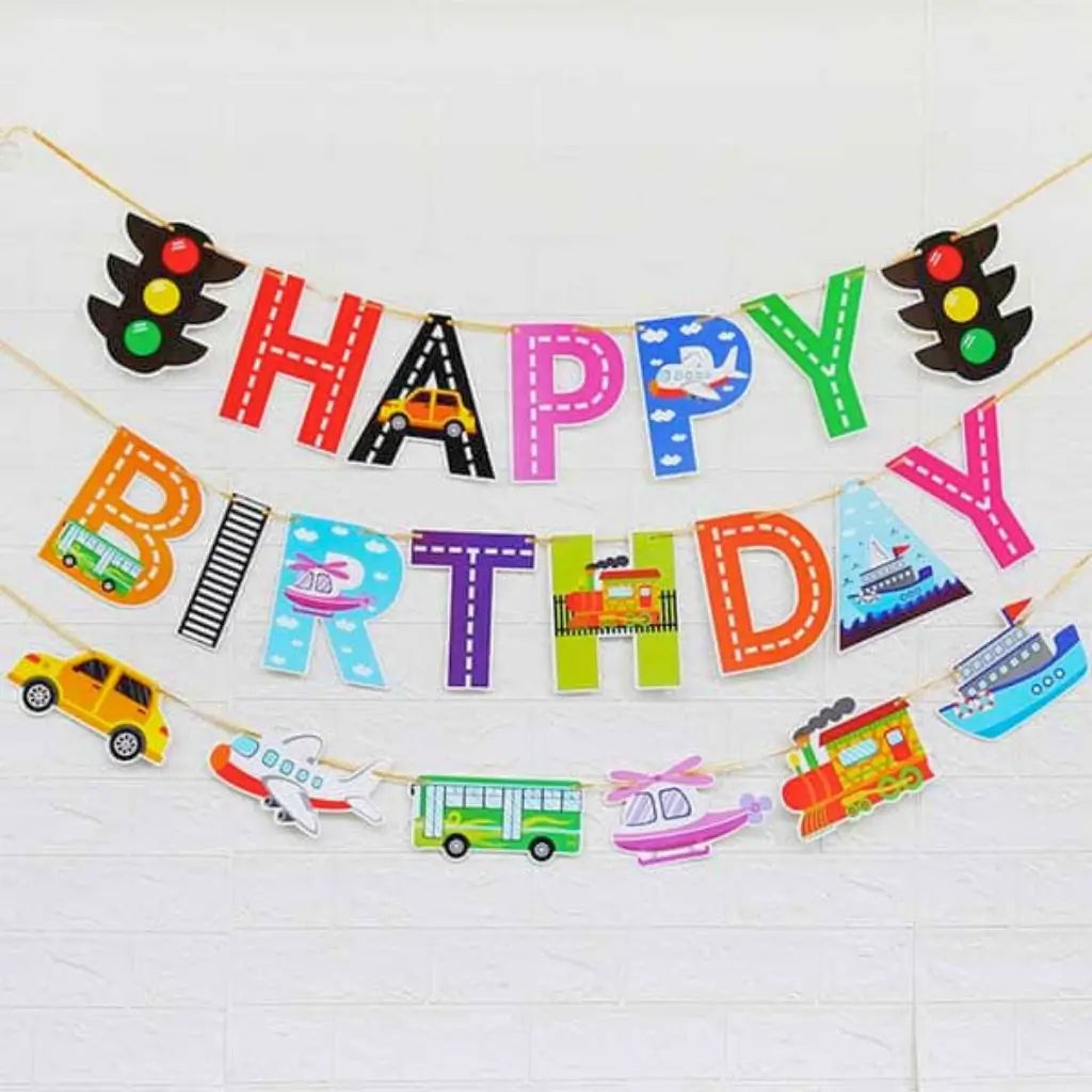 colourful Traffic Light Vehicle Happy Birthday Paper Bunting