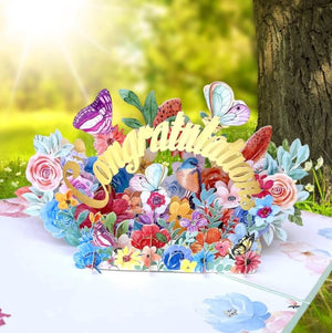 CONGRATULATIONS in Spring Garden 3D Pop Up Greeting Card - Blue Cover