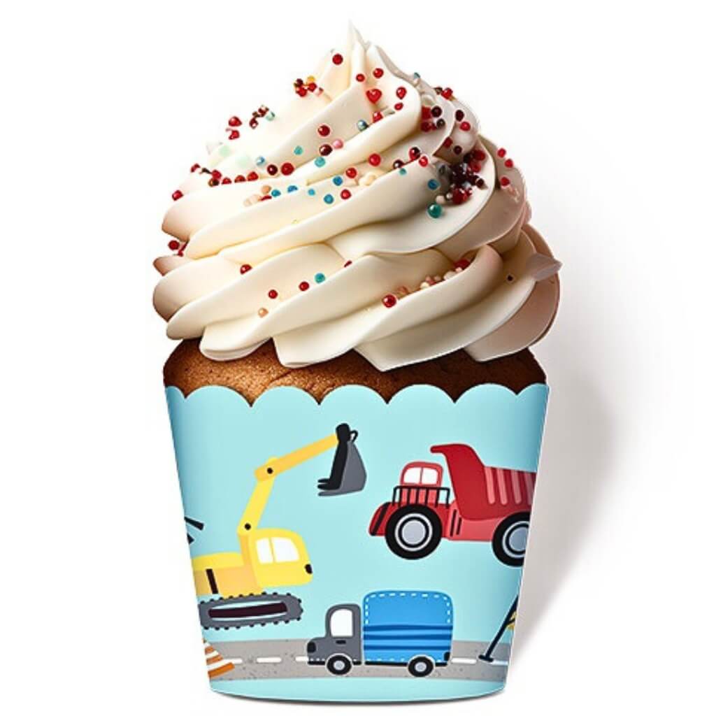 Construction themed cupcake cases baking cups with truck designs