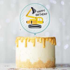Construction digger acrylic Happy Birthday cake topper