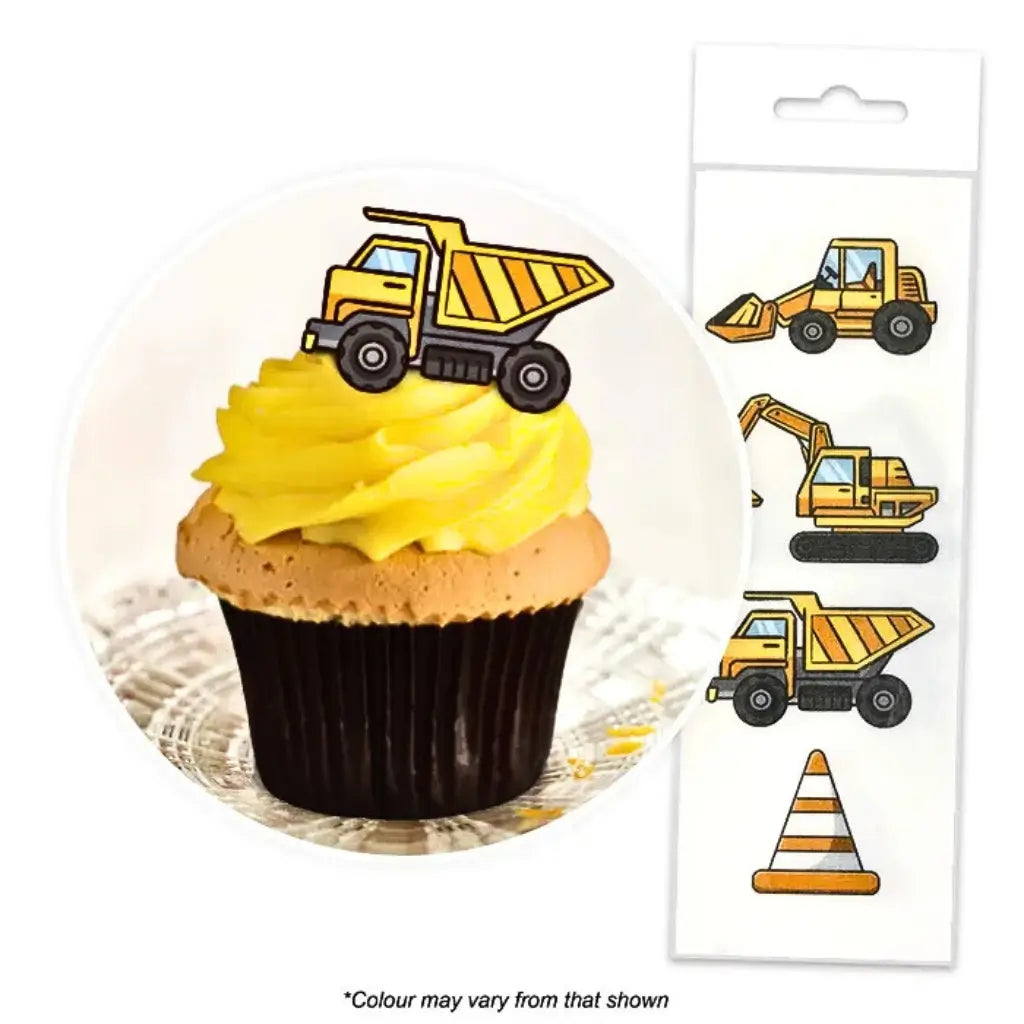 construction theme edible wafer cupcake decorations for kids birthday