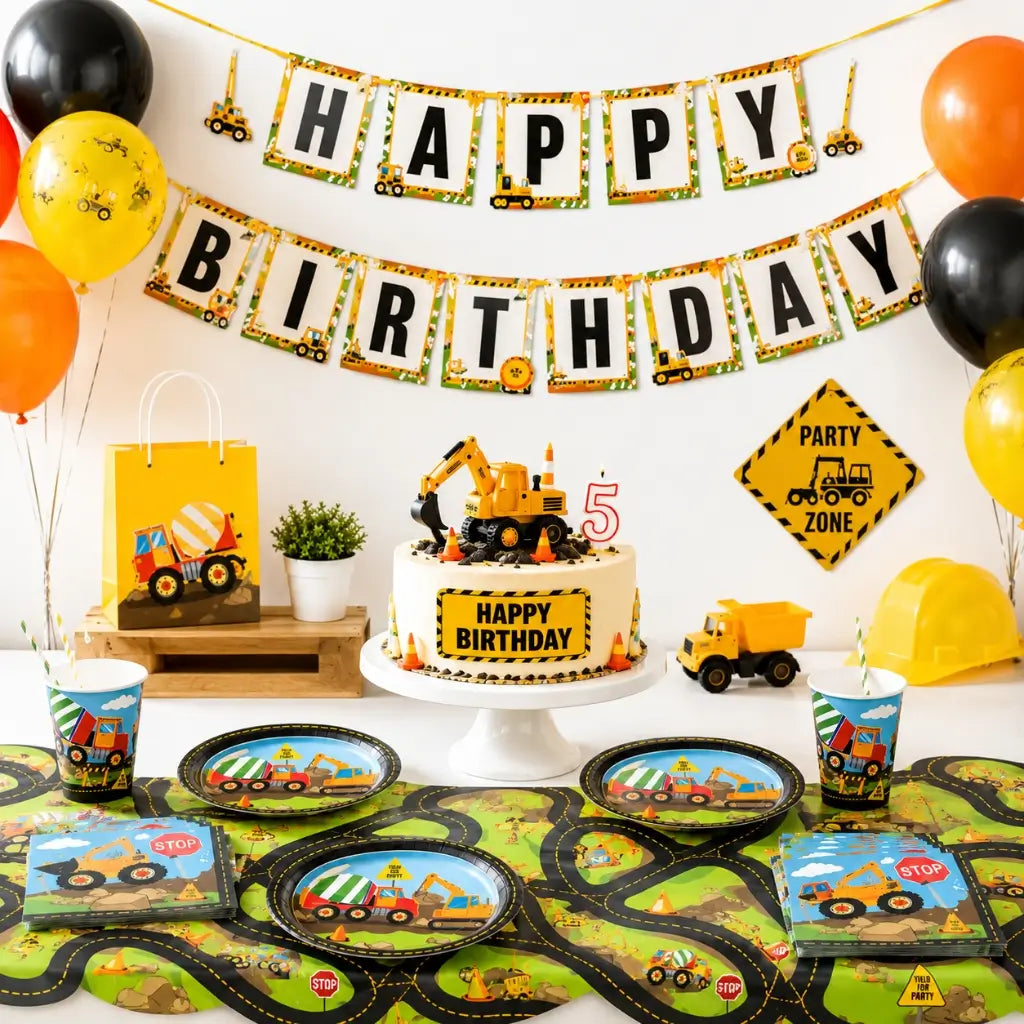 Construction Party Bundle for 8 25pk plates cups napkins tablecover