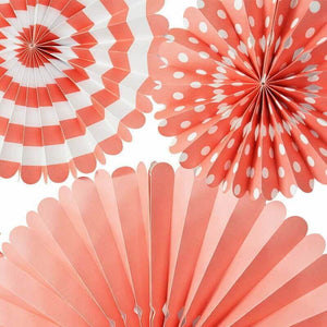 Coral Red Hanging Decorative Paper Fan 4 Pack