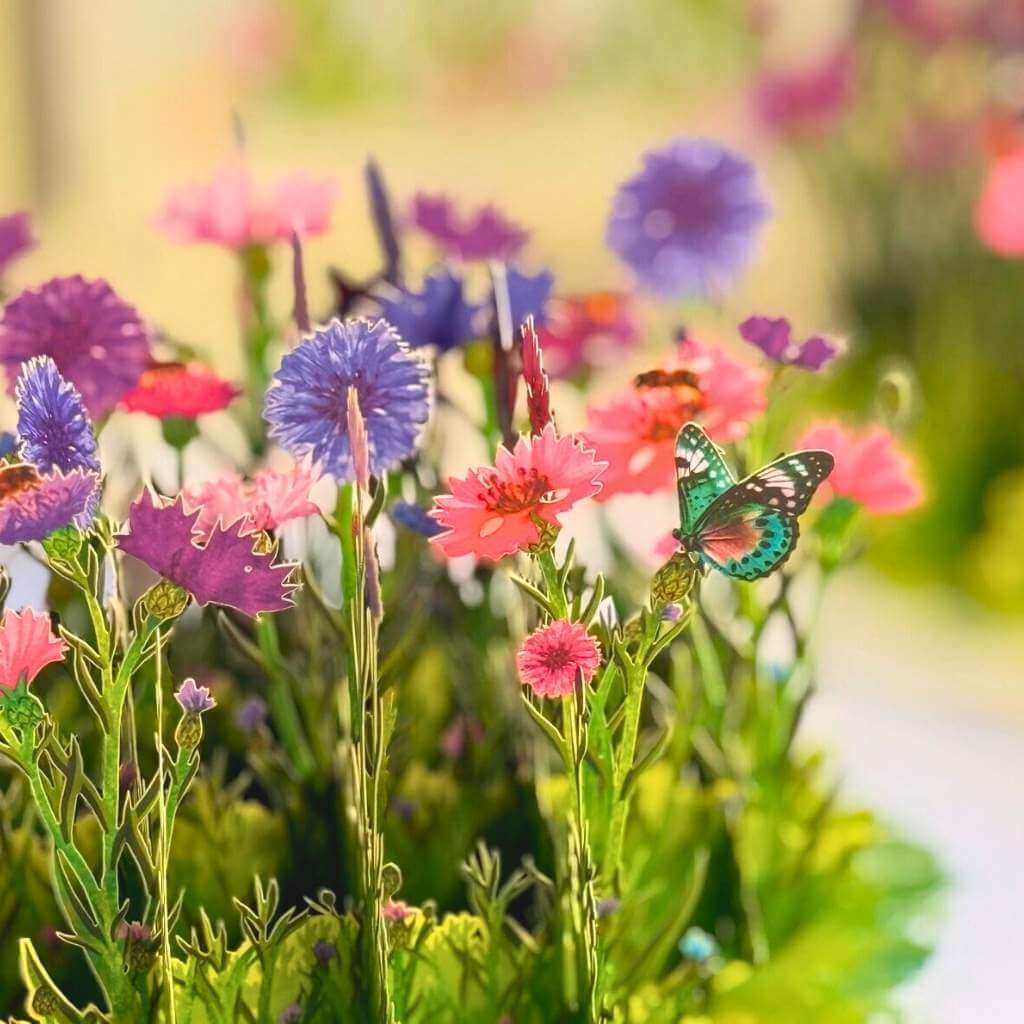 colourful Cornflower Garden with Butterflies 3D Pop Up Greeting Card