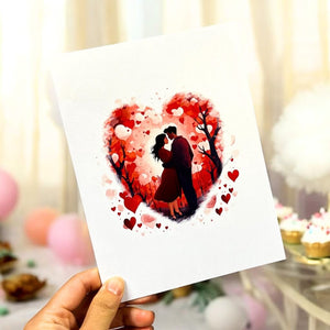 In Love Couple Under Red Heart Cherry Blossom Tree 3D Card