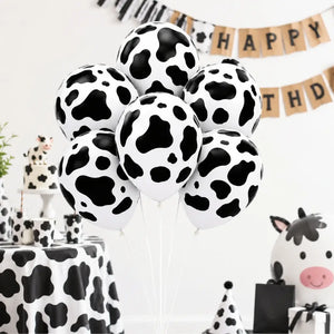 Cow Print Latex Balloons 30cm 6 Pack – Farm Cowboy Party Decor
