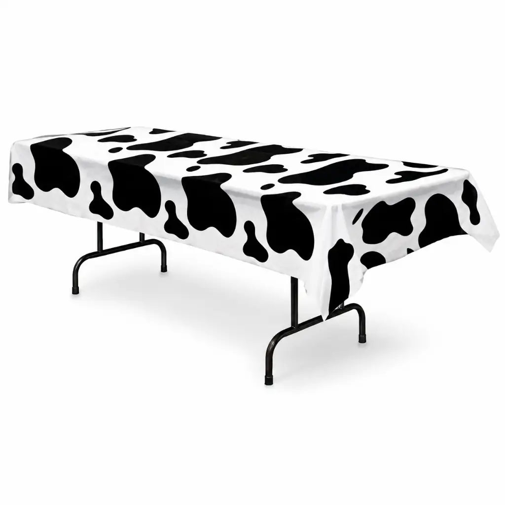Cow print plastic tablecover for farm themed party table