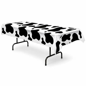 Cow print plastic tablecover for farm themed party table