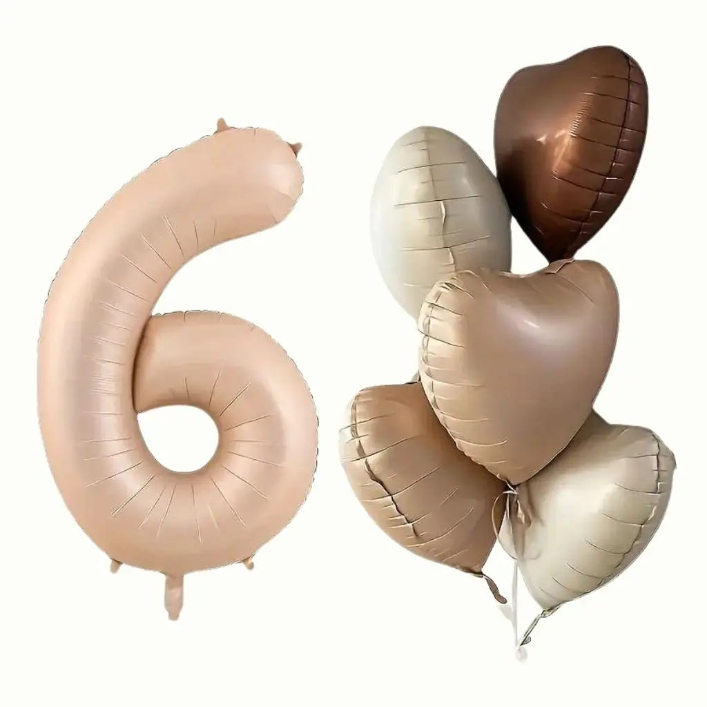 Retro Cream Caramel Chocolate Age Birthday Balloon Bundle 6pk age 6