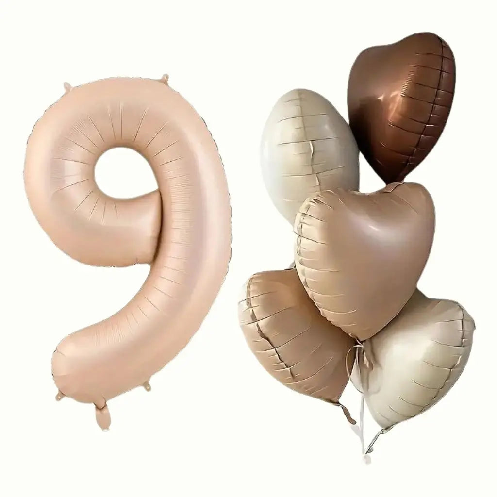 Retro Cream Caramel Chocolate Age Birthday Balloon Bundle 6pk age 9