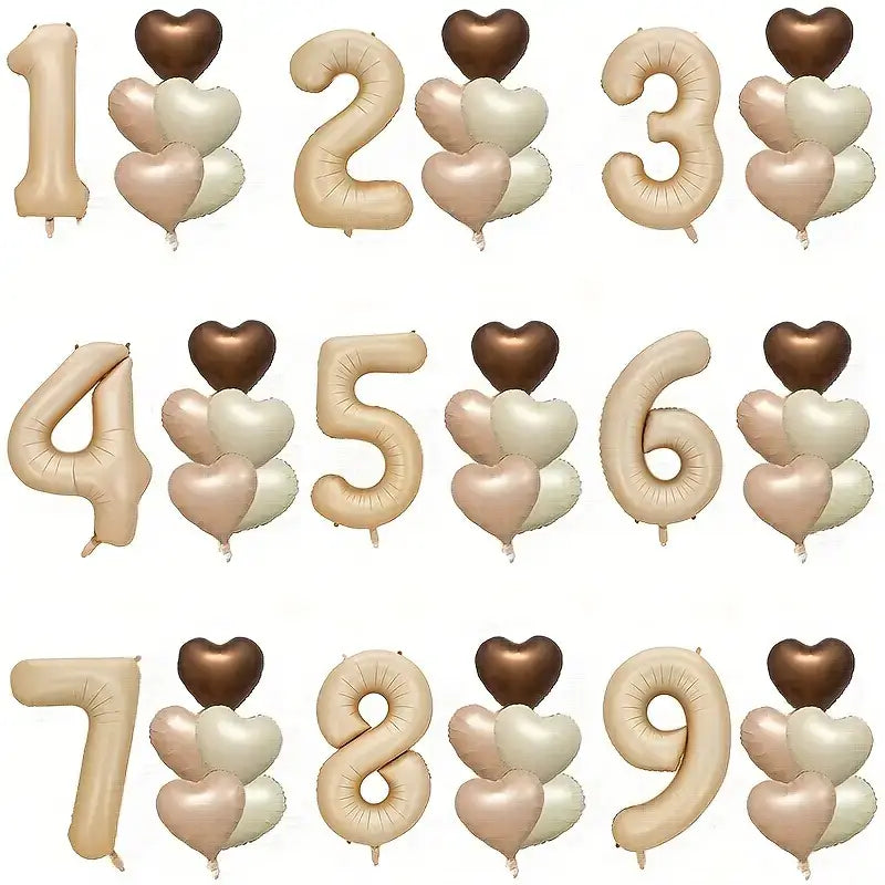 Retro Cream Caramel Chocolate Age Birthday Balloon Bundle 6pk age 1