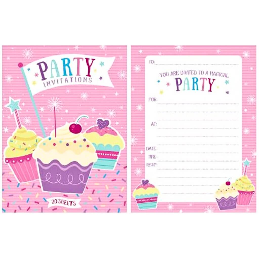 Cupcake Party Invitation 20 pack for kids birthday party