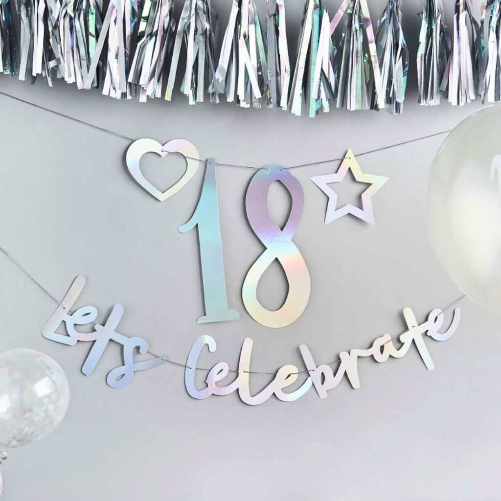 Iridescent 'Let's Celebrate' customisable card banner