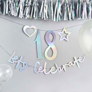 Iridescent 'Let's Celebrate' customisable card banner