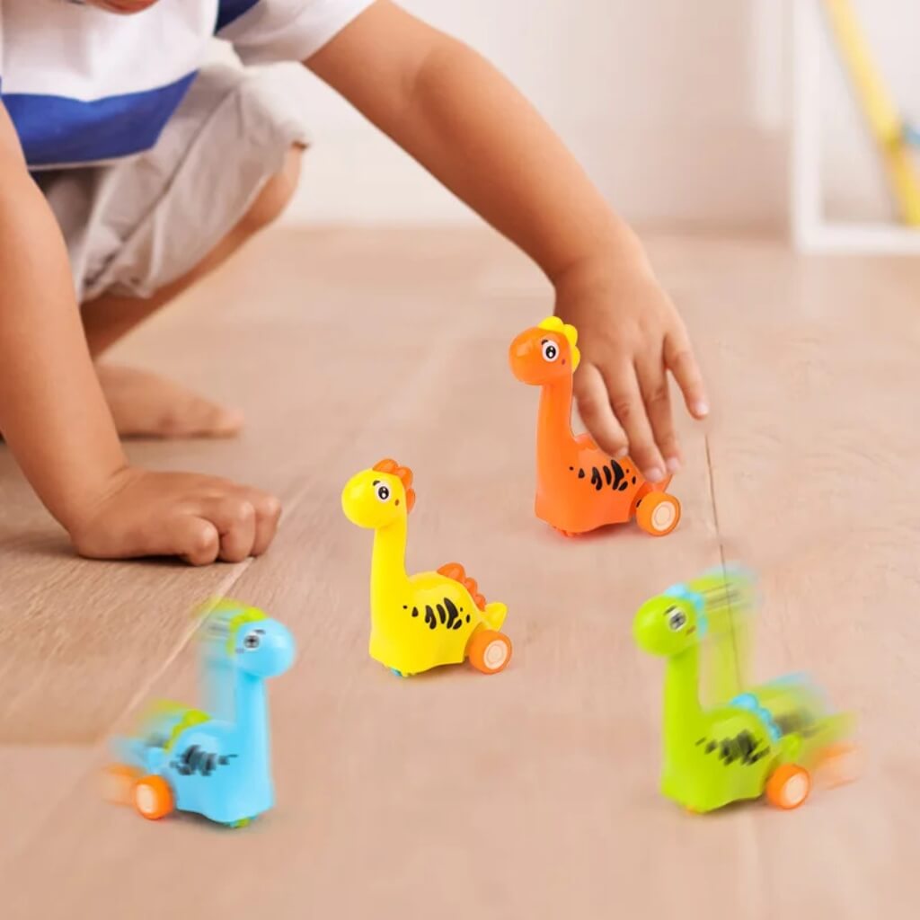 Pack of 2 Cartoon Pull Back Dinosaurs - Cute Long Neck Dino Toys for Kids