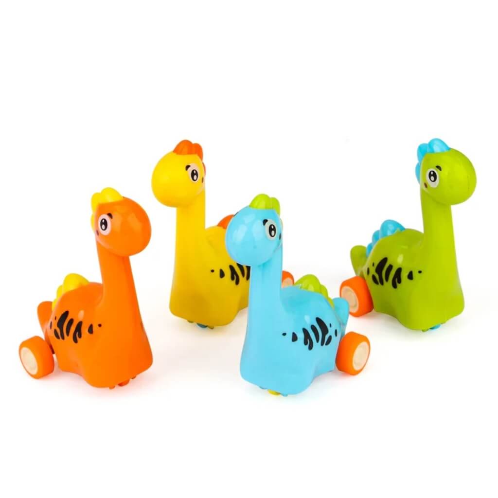 Pack of 2 Cartoon Pull Back Dinosaurs - Cute Long Neck Dino Toys for Kids
