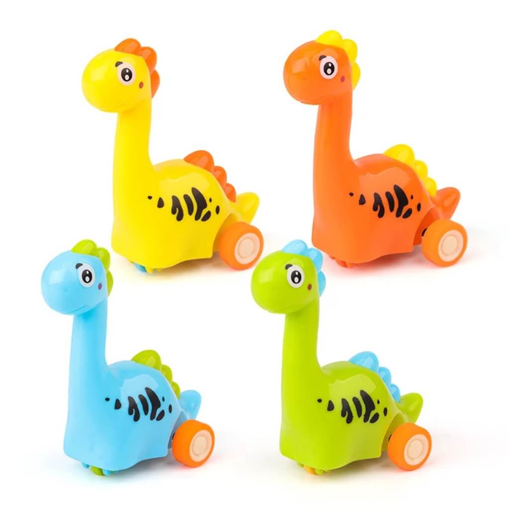 Pack of 2 Cartoon Pull Back Dinosaurs - Cute Long Neck Dino Toys for Kids