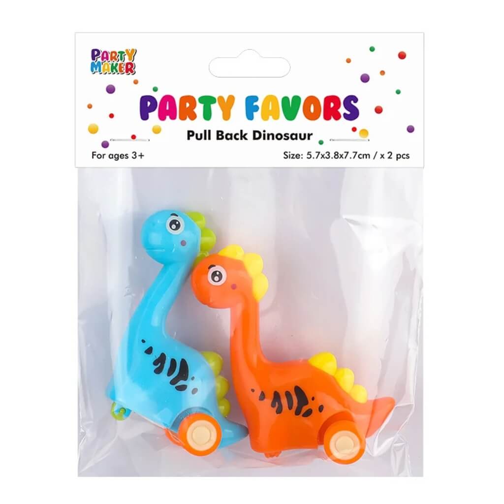 Pack of 2 Cartoon Pull Back Dinosaurs - Cute Long Neck Dino Toys for Kids