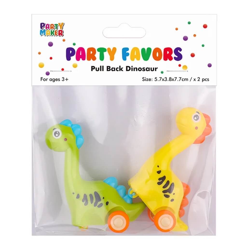 Pack of 2 Cartoon Pull Back Dinosaurs - Cute Long Neck Dino Toys for Kids