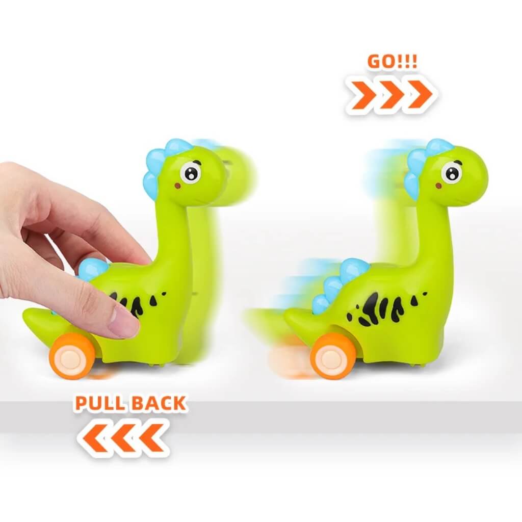 Pack of 2 Cartoon Pull Back Dinosaurs - Cute Long Neck Dino Toys for Kids