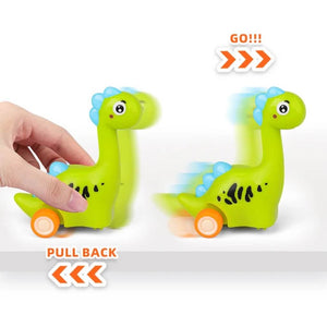 Pack of 2 Cartoon Pull Back Dinosaurs - Cute Long Neck Dino Toys for Kids