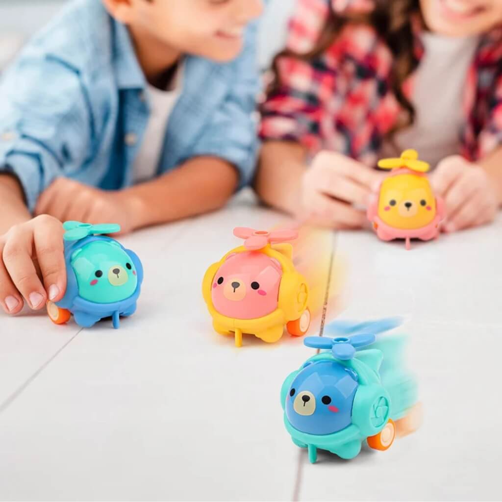 Pack of 2 Cute Cartoon Pull Back Helicopters - Party Favours Games Toys for Kids.