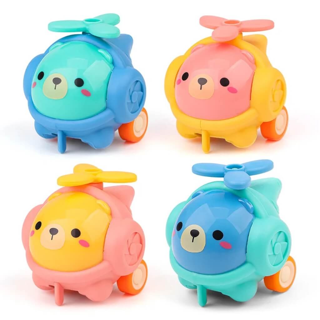Pack of 2 Cute Cartoon Pull Back Helicopters - Party Favours Games Toys for Kids.